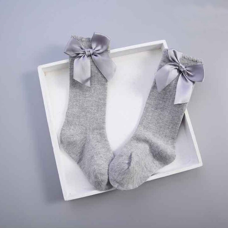 Baby Sokken Leuke Lace Flower Strik Baby Meisje Sokken Baby Pasgeboren Meisjes Knie Hoge Lange Katoenen Sokken Meias baby Spullen: 0-2 years gray