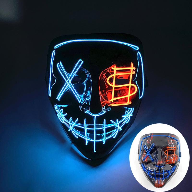 Wireless Scary Glowing Mask LED Luminous Purge Mask Carnival Horror Neon Light Up Cosplay Party Mask Festival Costume Supplies: WHITE