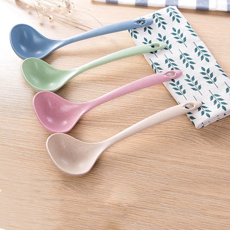Cuillère à soupe de paille de blé de cuisine de couleur rose/Beige grande cuillère longue épaisse