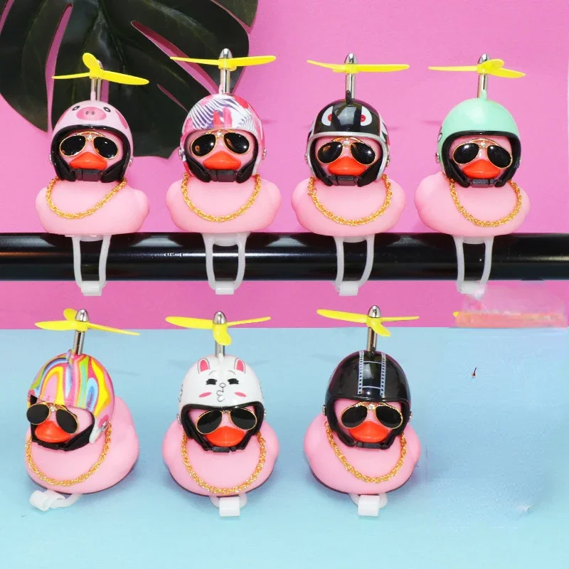 Timbre de bicicleta Daffy Pink Duck con casco, hélice, accesorios de goma para bicicleta, moto MTB, bocina de bicicleta para niños, luz de capitán de pato
