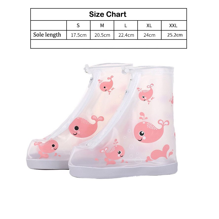 Crianças protetor sapatos capa bota impermeável unisex zíper chuva sapato cobre alto-superior anti-deslizamento chuva crianças sapatos casos: Transparent-Pink