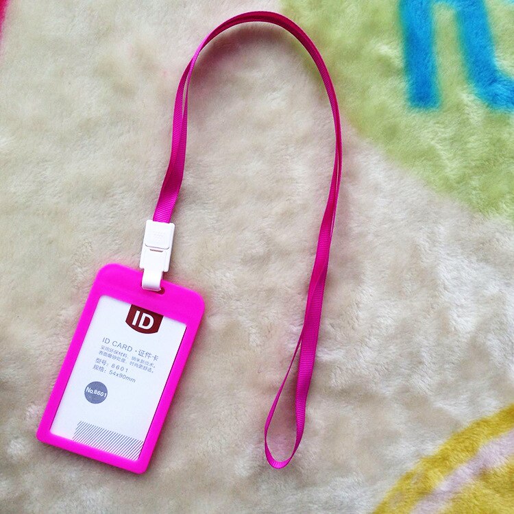 Candy Colors Credit Card Holders Bus ID Holders Card Neck Strap Card Name Women Men Bank Identity Badge With Lanyard: Rose