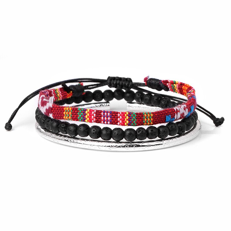 W stylu bohema z bawełny splot liny bransoletki przyjaźni dla kobiety mężczyźni Mini bransoletka z koralików Lava zestaw Handmade bransoletki biżuteria etniczna prezenty: 11.