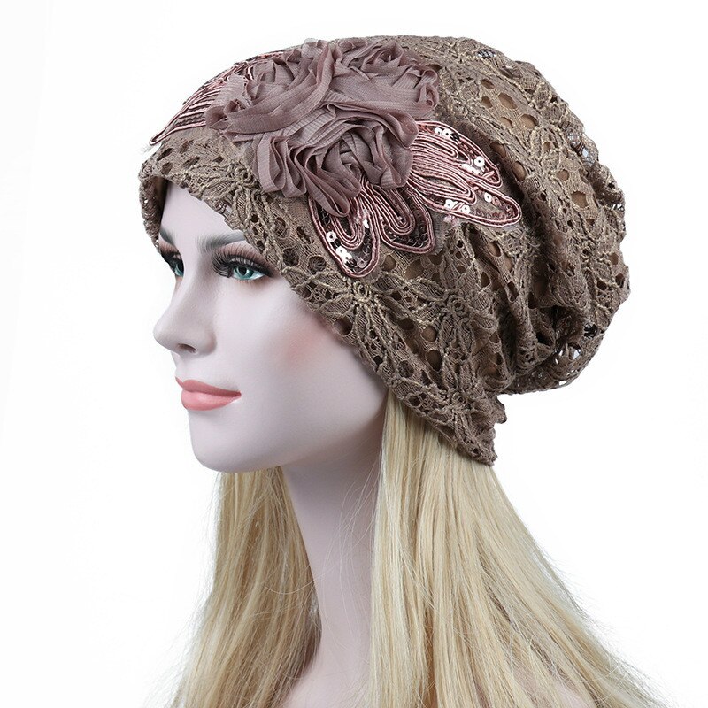 Gorro de encaje de flores para mujer, gorros ahuecados, informales, cómodos, bonito: Azul
