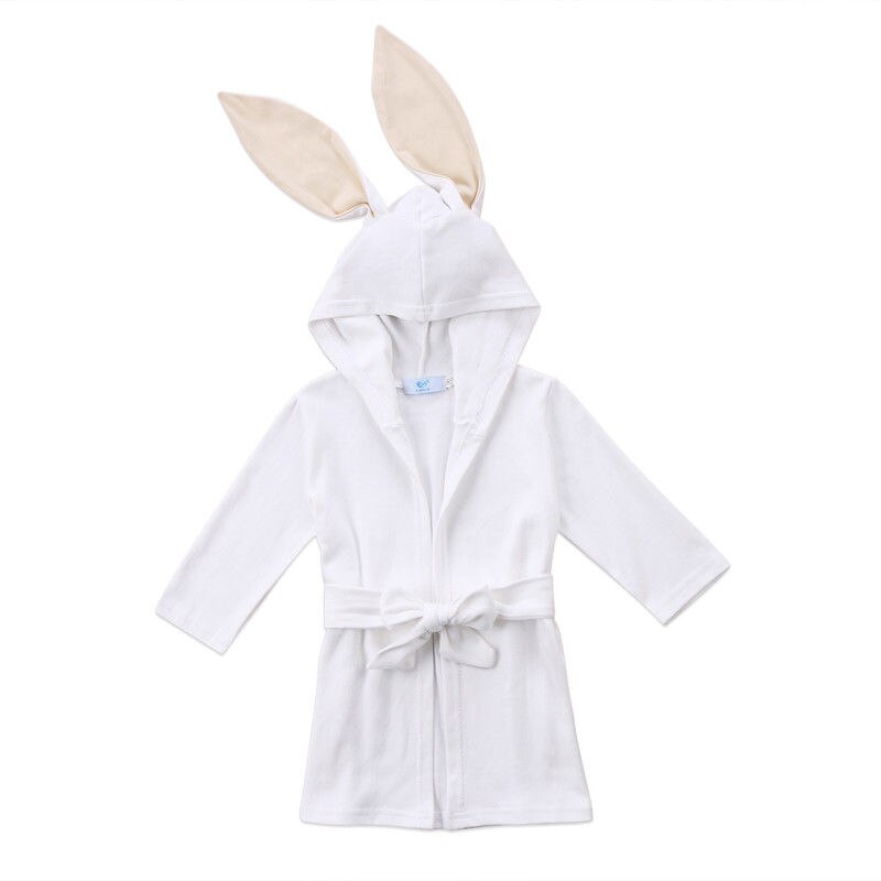 Pudcoco hvid kanin baby dreng pige badekjole blød klud hætte håndklæde morgenkåbe pyjamas