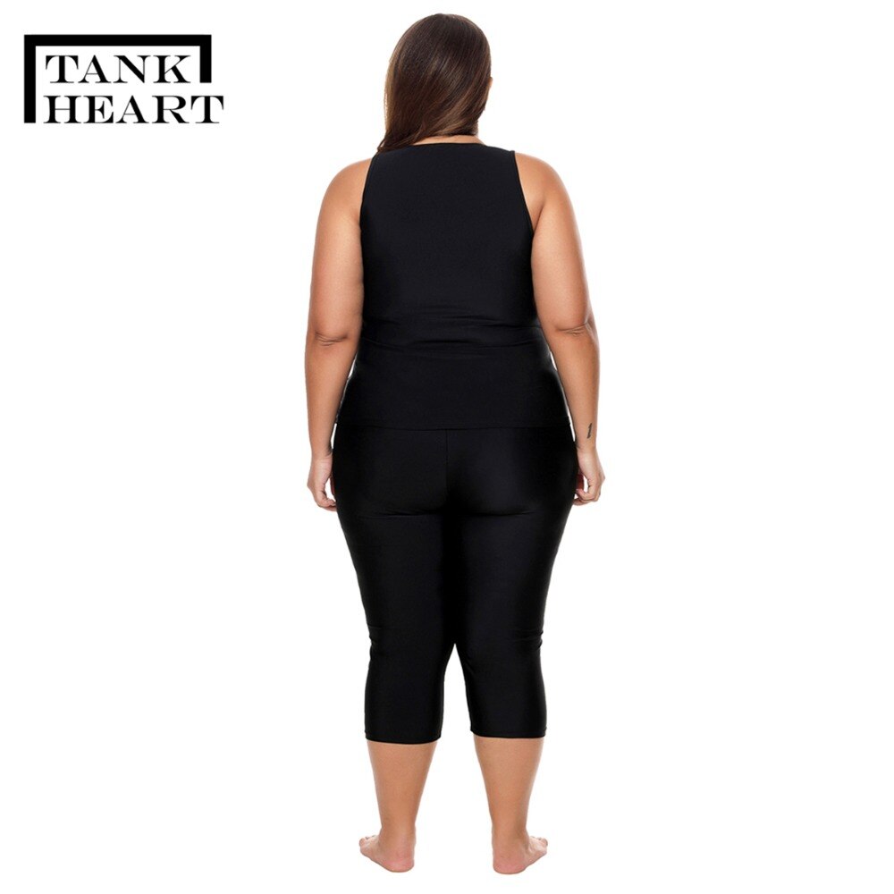 Tank Hart Zwarte rits Biquini Plus size badmode Vrouwen tankini Set Sport Tweedelige Badpak met Shorts badpak tankini XXXL