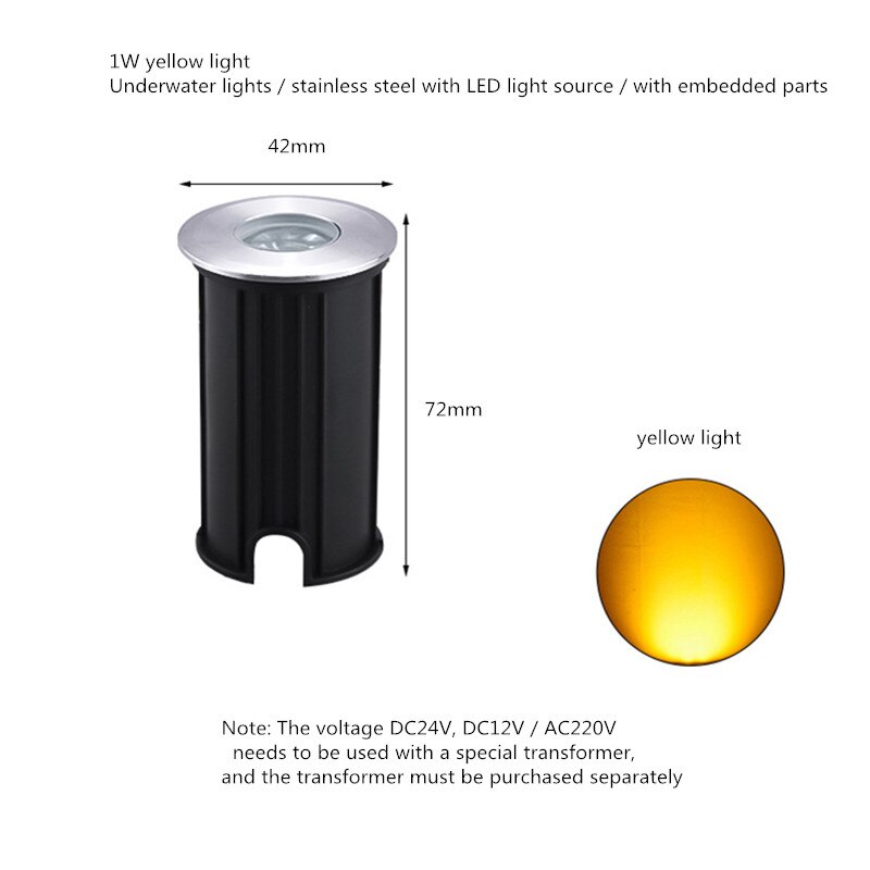Ip68 led vedenalainen valo maanalainen lamppu led kansi valot puutarhavalo mini led spotti 12v vedenpitävä upotettu ulkona led spotti: Keltainen / 1w ac220v