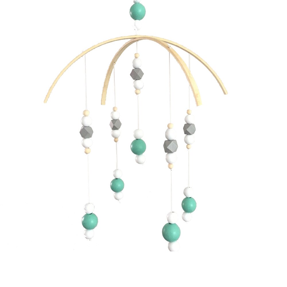 Baby Wooden Beads Wind Chimes Nordic Style Baby rattle and bed bell for Kids Room Bed Hanging Decor: Light green