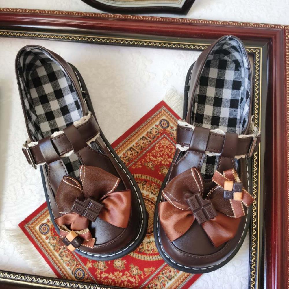 Japonês pequeno sapatos de couro bonito irmã macia diária lolita chocolate cabeça redonda do vintage thic inferior sapatos femininos sapatos bonitos