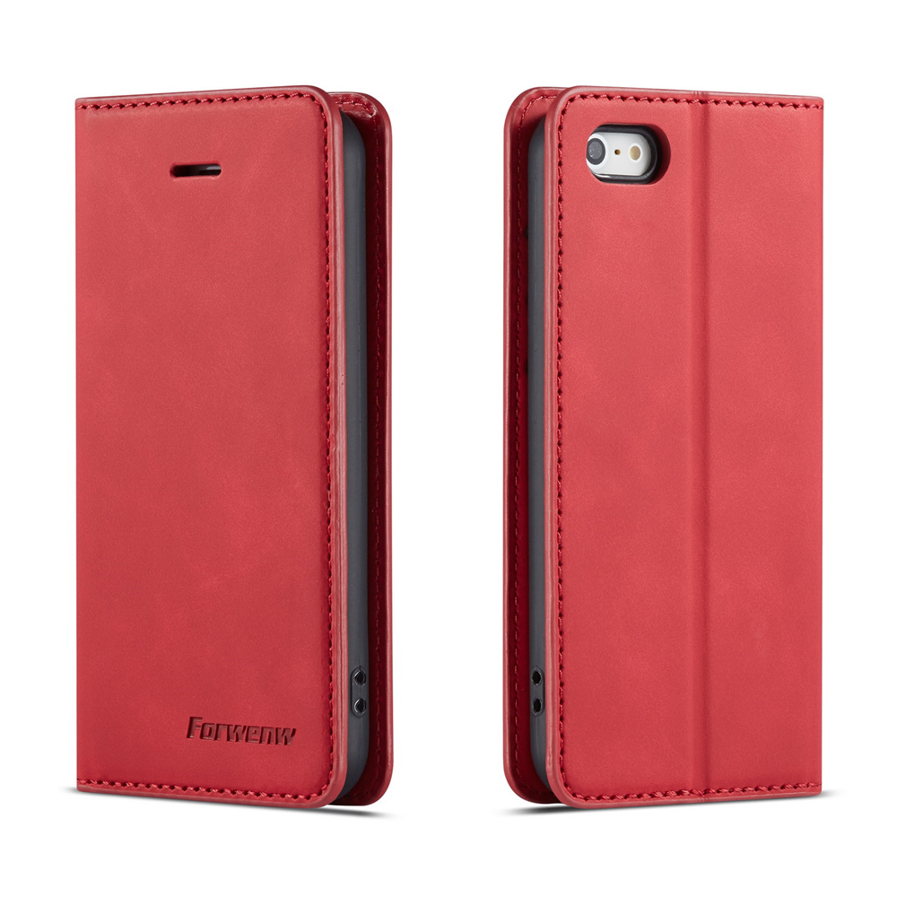 Forwenw magnetische flipcase voor iphone 5 5s se, volledige bescherming, tpu-basis, suède leer, slanke portemonneecase, kaarthouder, telefoontas: Canvas / Groente