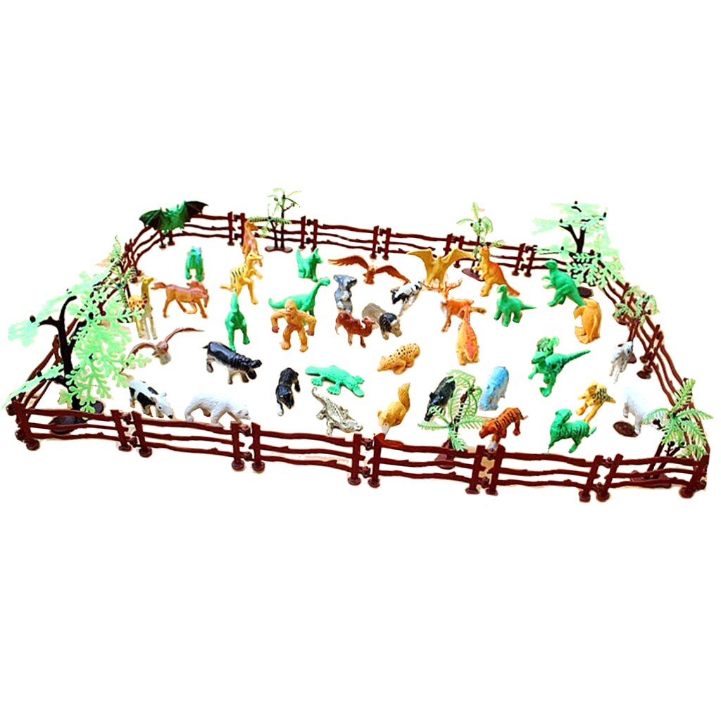68 Plastic Farm Yard Zoo Wilde Dieren Hek Boom Model Speelgoed Cijfers Playset