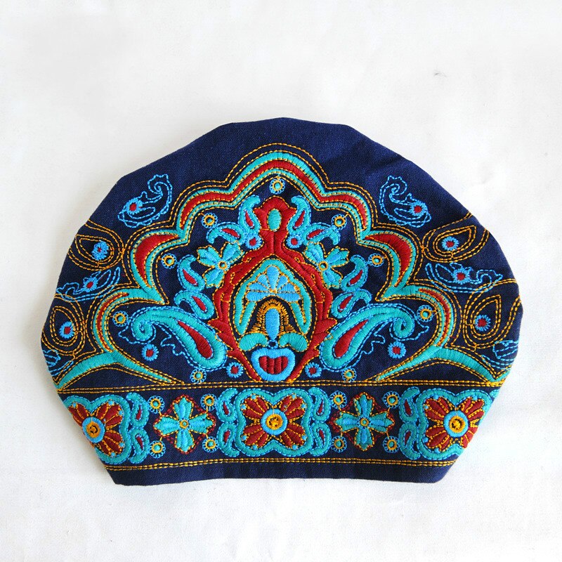 Chapeaux pour femmes, Style mexicain ethnique Vintage, fleurs brodées, Bandanas imprimés rouges, bonnets: bule
