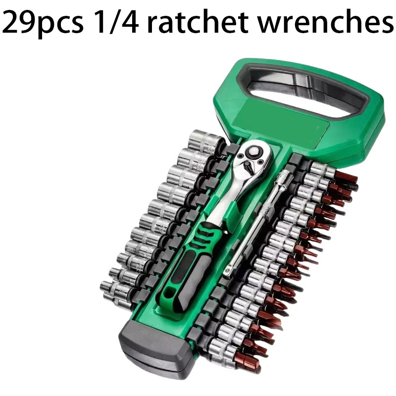 Herramienta de bricolaje llave inglesa caja mecánica 1/2 "enchufe de coche 1/4" 3/8 "herramientas de reparación juego de trinquete mano garaje taller automotriz: Negro