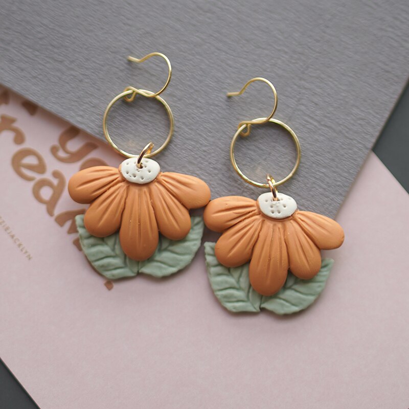 Flower Shape Ring Dangle Multi Colors Big Size Handmade Polymer Clay Spring Collection Earring Sets Statements Jewelry: Yellow