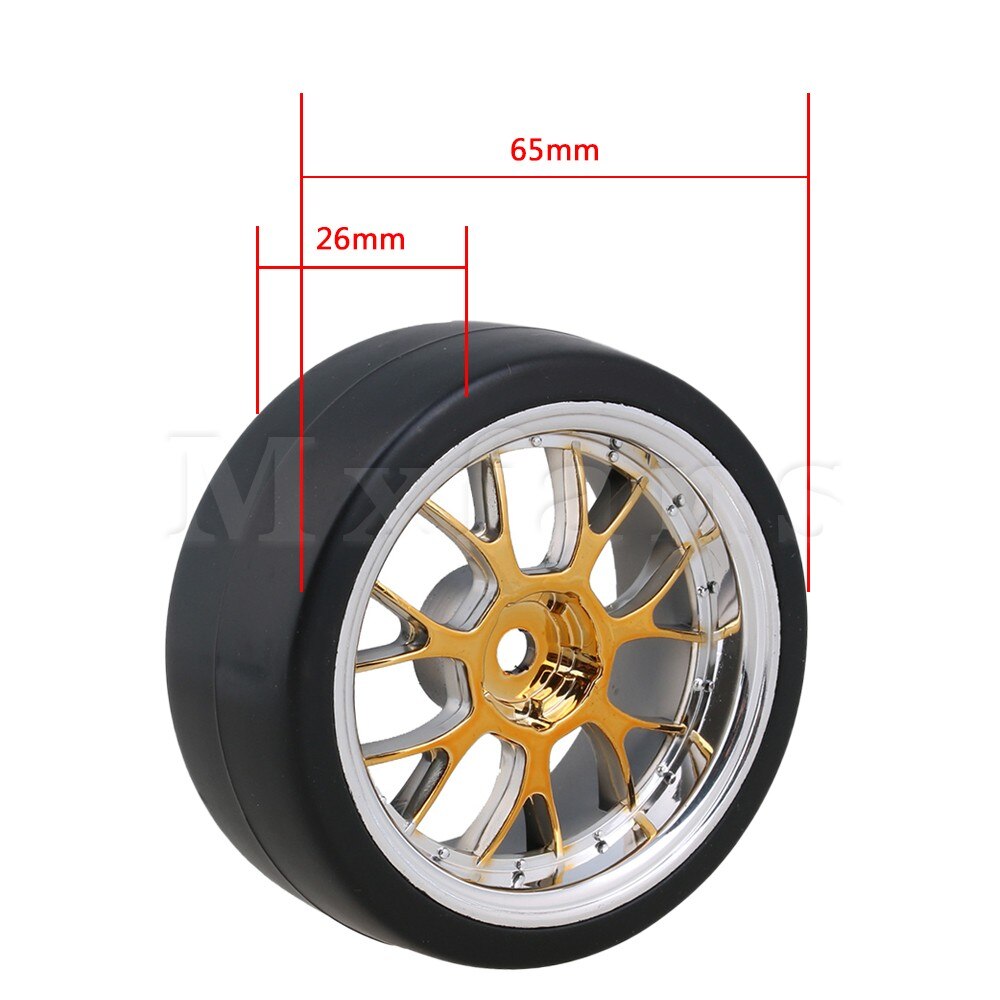 thumbnail image 2 of Mxfans RC 1:10 On-Road Racing Car Tires & Wheels | Blue Y Shape Rims 65x26mm Pack Of 4 2 of 12