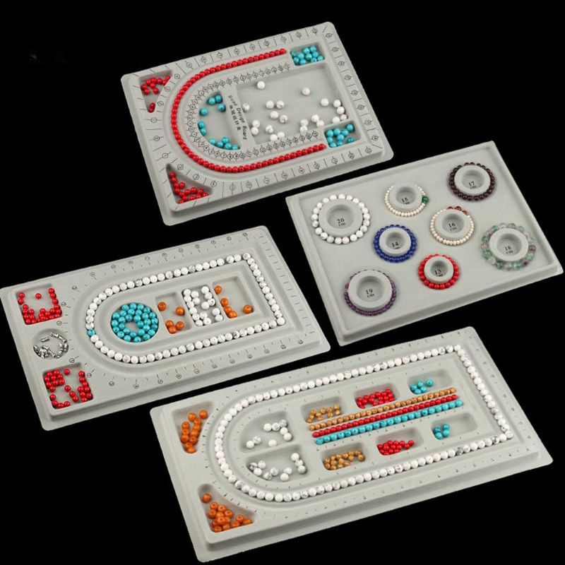 4 stk grå flok perler bakke smykkeplader sæt diy perlearmbånd smykkeværktøj