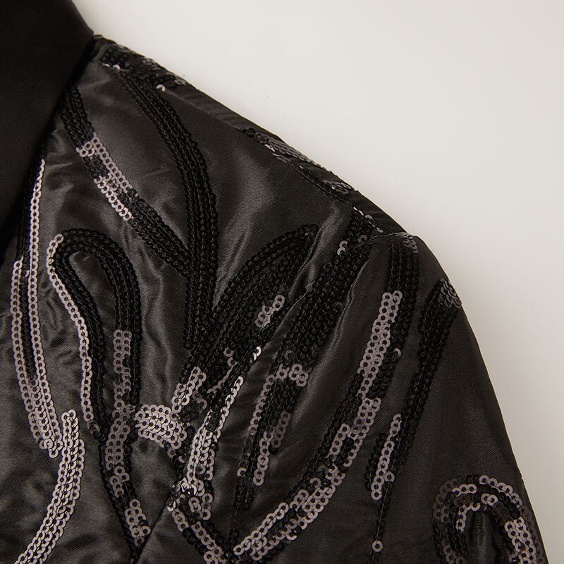 Tuxade-Blazer de satén con lentejuelas para hombre, chaqueta , ajustada, con solapa, chal, traje de boda, cena, de graduación, color negro