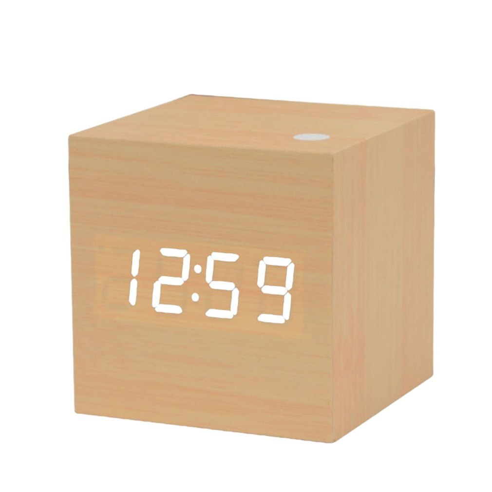 Slt-6029 Vierkante Houten Klok Met Voice Control Vierkante Houten Klok Creatieve Mute Wekker Led Wandklok: Bamboo white light