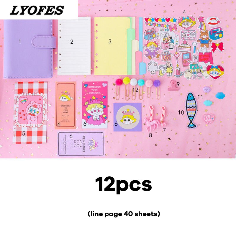 Bullet Lined Journal Sketchbook Pocket Planner Girls Diary Cute Notepads Stationery Notebooks Journals School Office Supplies: Purple 12pcs