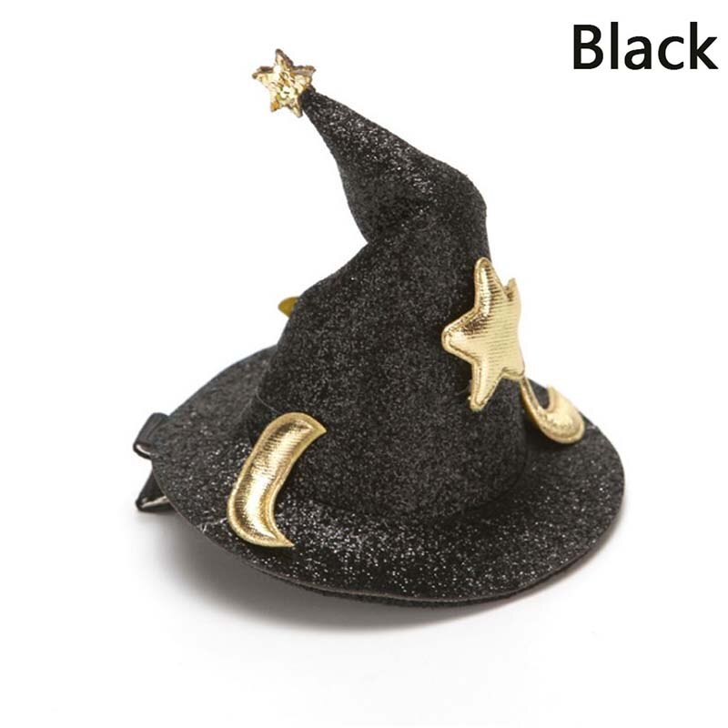 Børn glitter halloween cap hårnåle mini heks hat fest hovedbeklædning cosplay rekvisitter: Sort