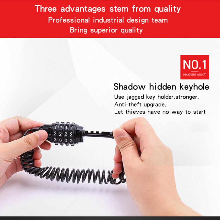 Durable Mini Portable Anti-theft Bicycle Dock Lock Code 4 Digits Password Combination Disc Lock Cable Security Lock