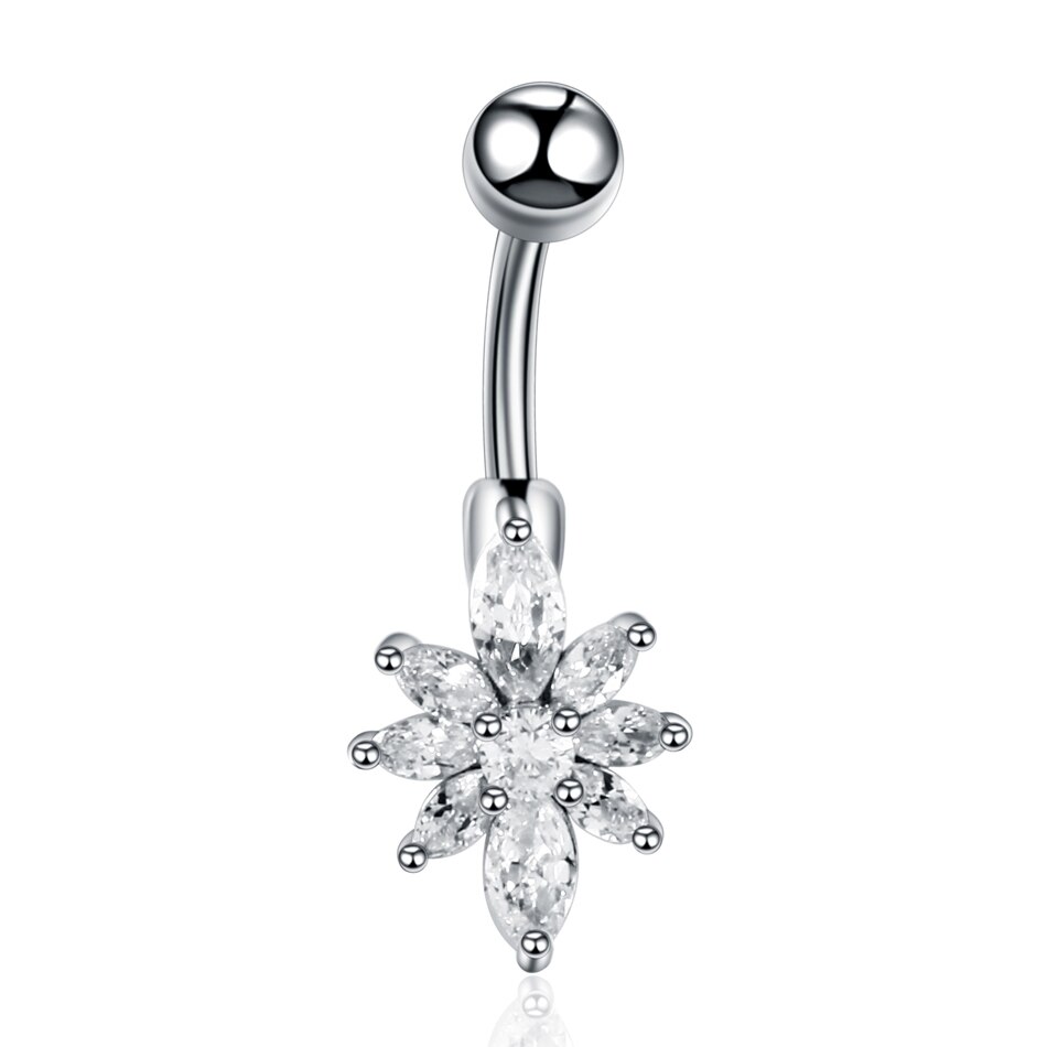 1 PC Silver Crystal Surgical Steel Navel Piercing Heart Zircon Belly Button Rings Women Belly Button Piercing Ombligo Pircing: Style 13