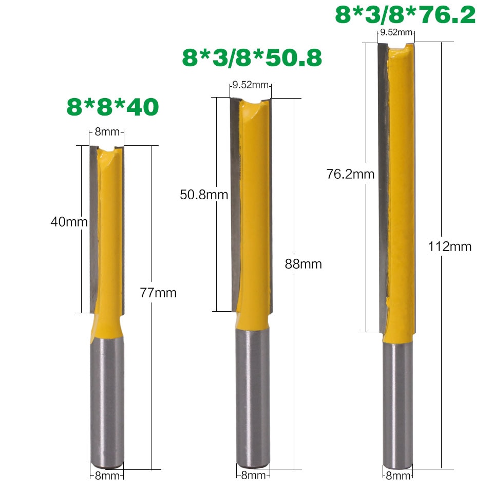 1 pc8mm Shank Extra long 3&quot; Blade 8mm&quot; Cutting Dia. Straight Router Bit Woodworking cutter Tenon Cutter for Woodworking