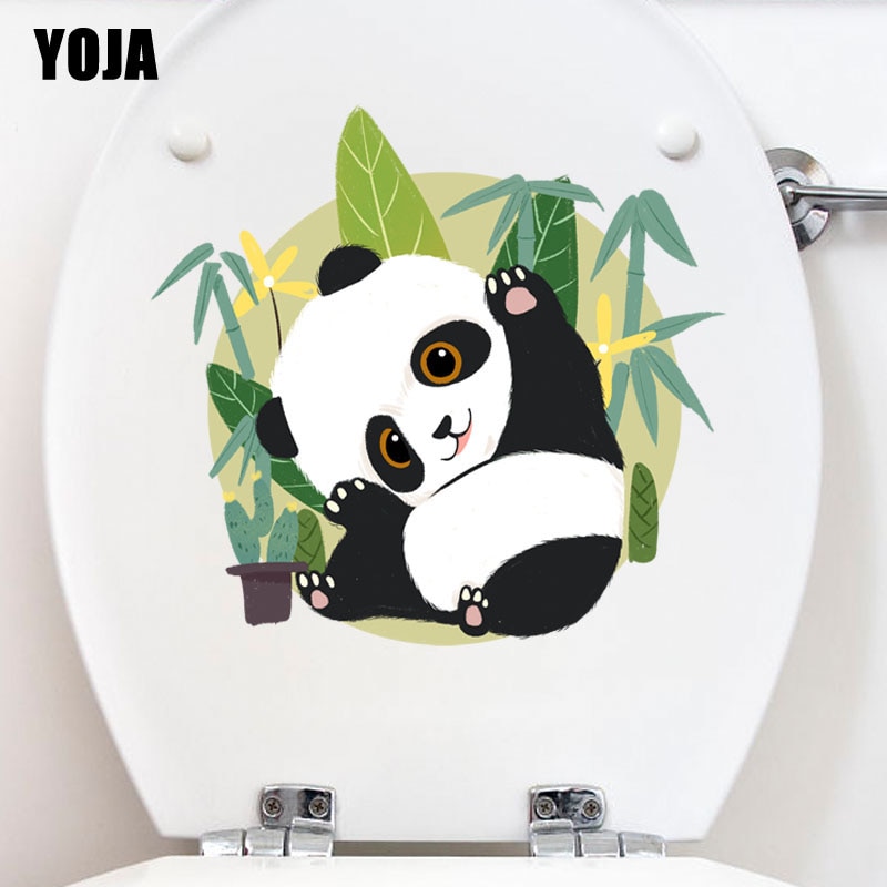 YOJA 24.9X23.5 CM Moderne Grappige Panda Wc Decal Muur Sticker Slaapkamer Home Decor T3-1103