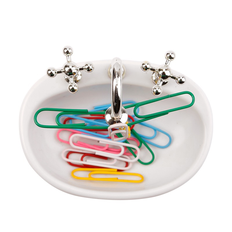 TUTU Paper Clip Holder Kitchen Sink Desi Wash Basin Magnetic Paper Clip Holder Mini Sink Faucet Desk Organize Office H0349