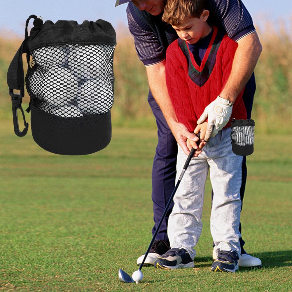 Mesh Golfbal Tassen Houder Opberg, Golf Accessoires Tennis Trekkoord Zakje Nylon Mesh Tas Zwarte Draagtas Golf Opbergtas
