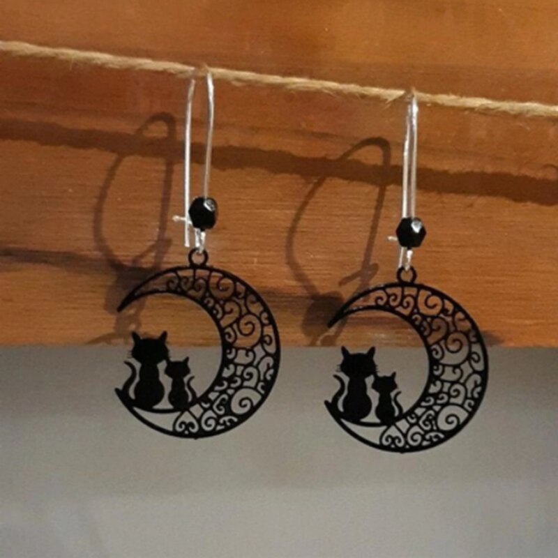 Luna Negra pendientes gato media luna filigrana gótica Witchy joyería Punk minimalismo amante de los gatos de las mujeres de la clásica: Style-2