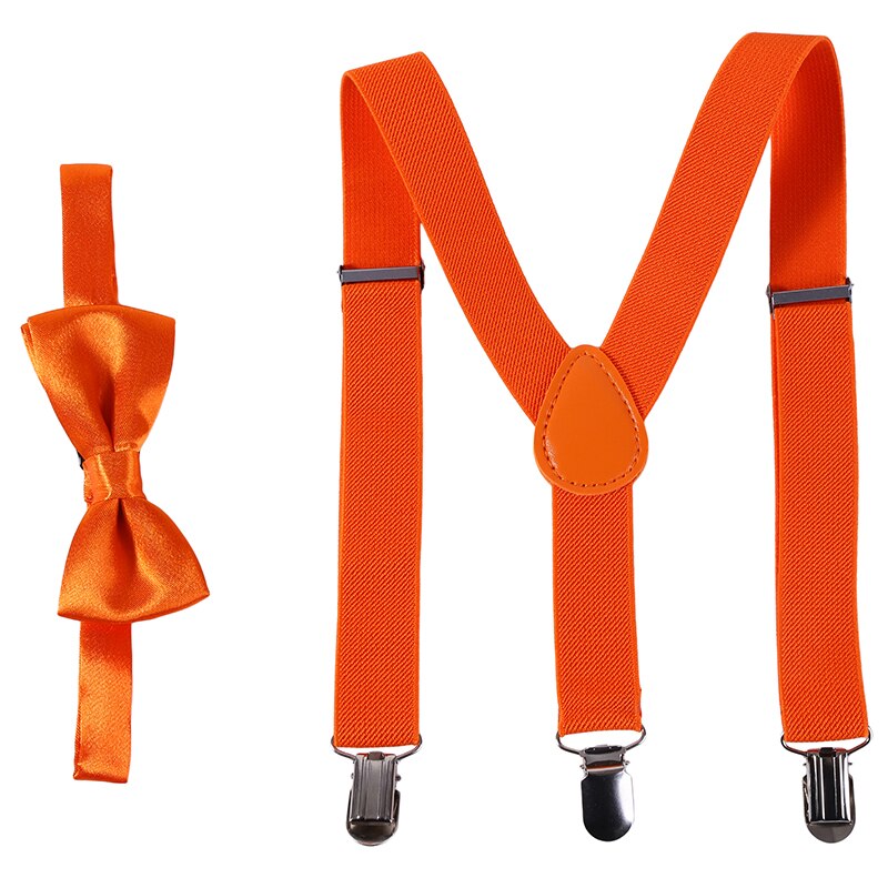 Kids Suspenders With Bowtie Children Bow Tie Set Boys Braces Girls Adjustable Suspenders Baby Wedding Ties Accessories: Orange