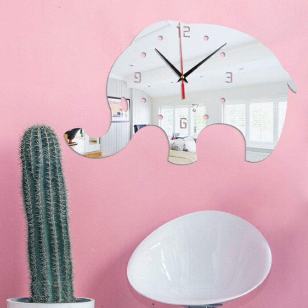 Animaux Éléphant Horloge Murale Décor À La Maison Moderne Miroir Effet Éléphants HORLOGE À FAIRE SOI-MÊME