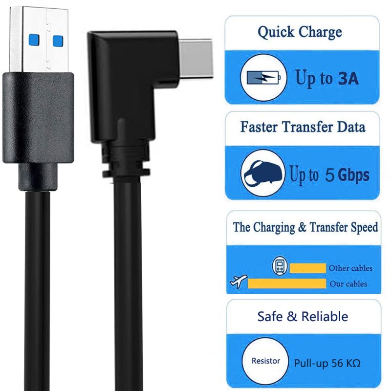 16ft/5m 90 Degree USB 3.0 Type A to USB 3.1 Type C Data Charging Cable for O culus Quest VR Headset Cellphone Tablet PC