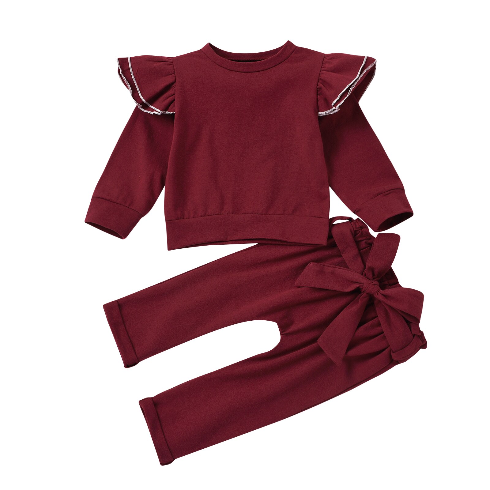Focusnm 0-24m bebê recém-nascido meninas meninos conjuntos de roupas babados sólido manga longa pulôver moletom topos calças 2 pçs: Vermelho / 6 m