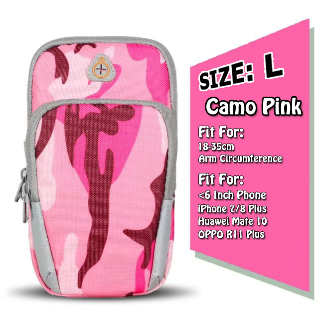 Mobiele Telefoon 6 Inch Sport Armband Running Case Voor iPhone X 8 Plus Galaxy S9 Waterdicht Camo Nylon Outdoor GYM bag Headset Poort: Camo Pink (L)