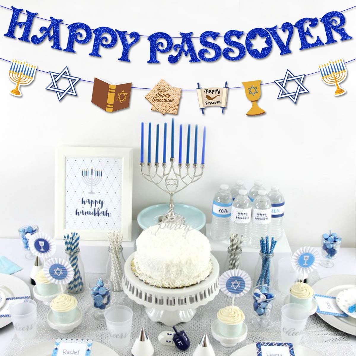 Glad påsk banderoll pesach judiska dekorationer bunting girlander för inomhus mantel öppen spis eller utomhus