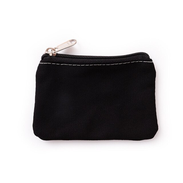 Stijl Katoenen Canvas Portemonnee Pure Kleur Eenvoudige Doek Coin Kleine Tas Voor Mannen En Vrouwen Kaart Portemonnee Sleutel rits Opbergtas: Black
