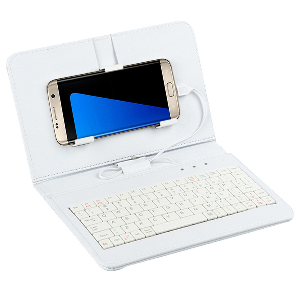 General Wired Keyboard Flip Holster Case For Andriod Mobile Phone 4.2''-6.8'' 20A: White