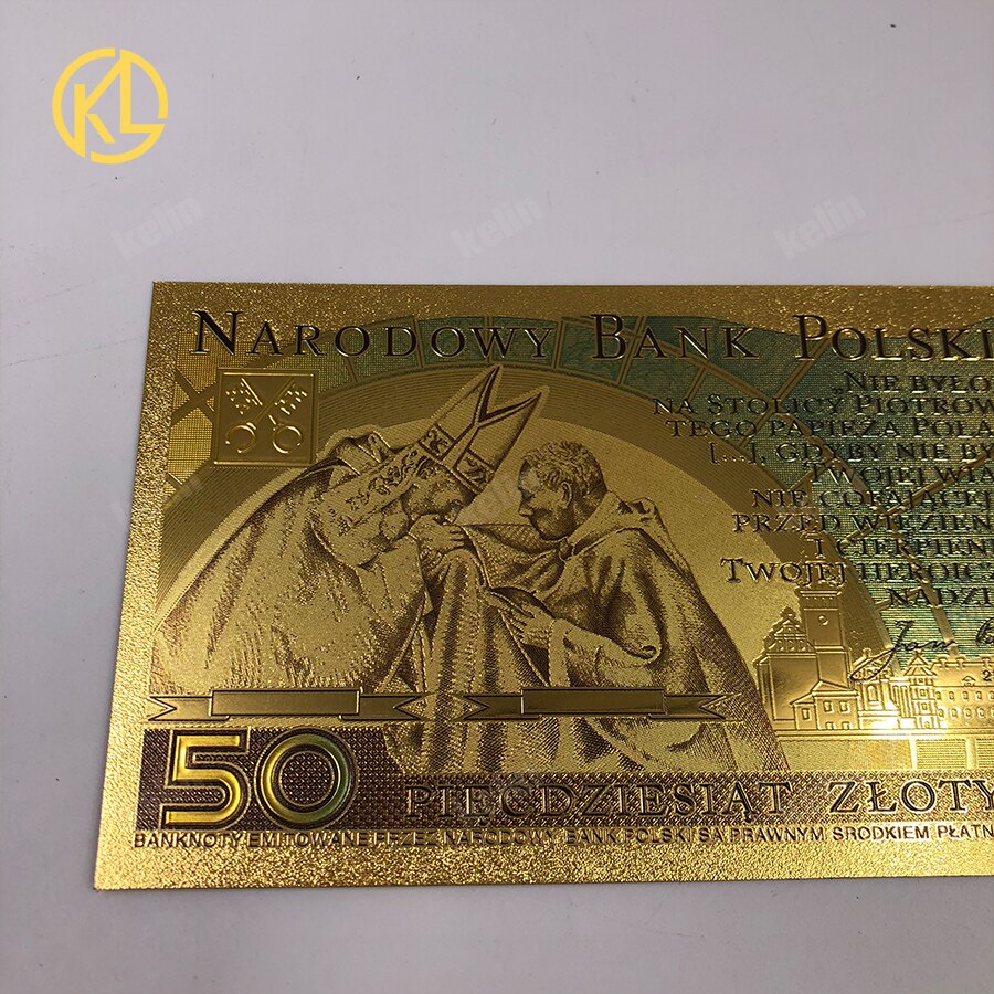 10Stck 50 PLN ZLOTY Polen Gold Farbe Banknote PAPST JOHANNES paul II Für sammlung 999 Gold für Souvenir sammlung