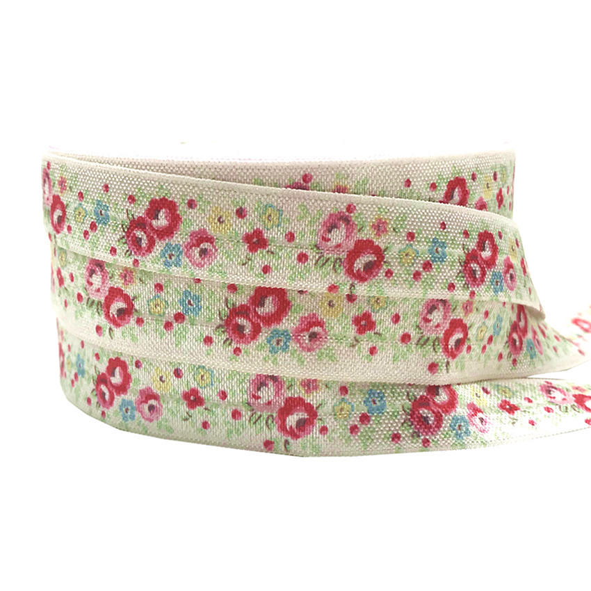 5 Yards 16mm Multi Floras Russische bloemen Vouw Over Elastische Baby Hoofdband Meisjes Haar banden Haaraccessoires Craft Supply