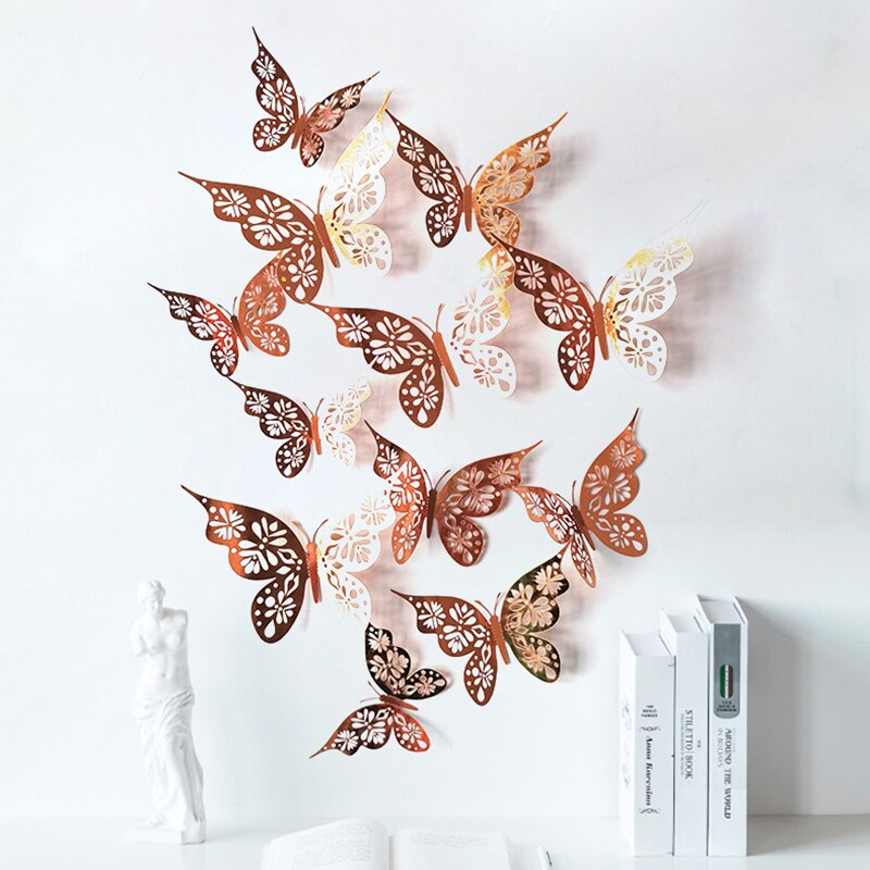 12pcs/set 3D Hollow Butterflies Wall Sticker for Home decoration Living room bedroom for Party Wedding decor Butterfly stickers