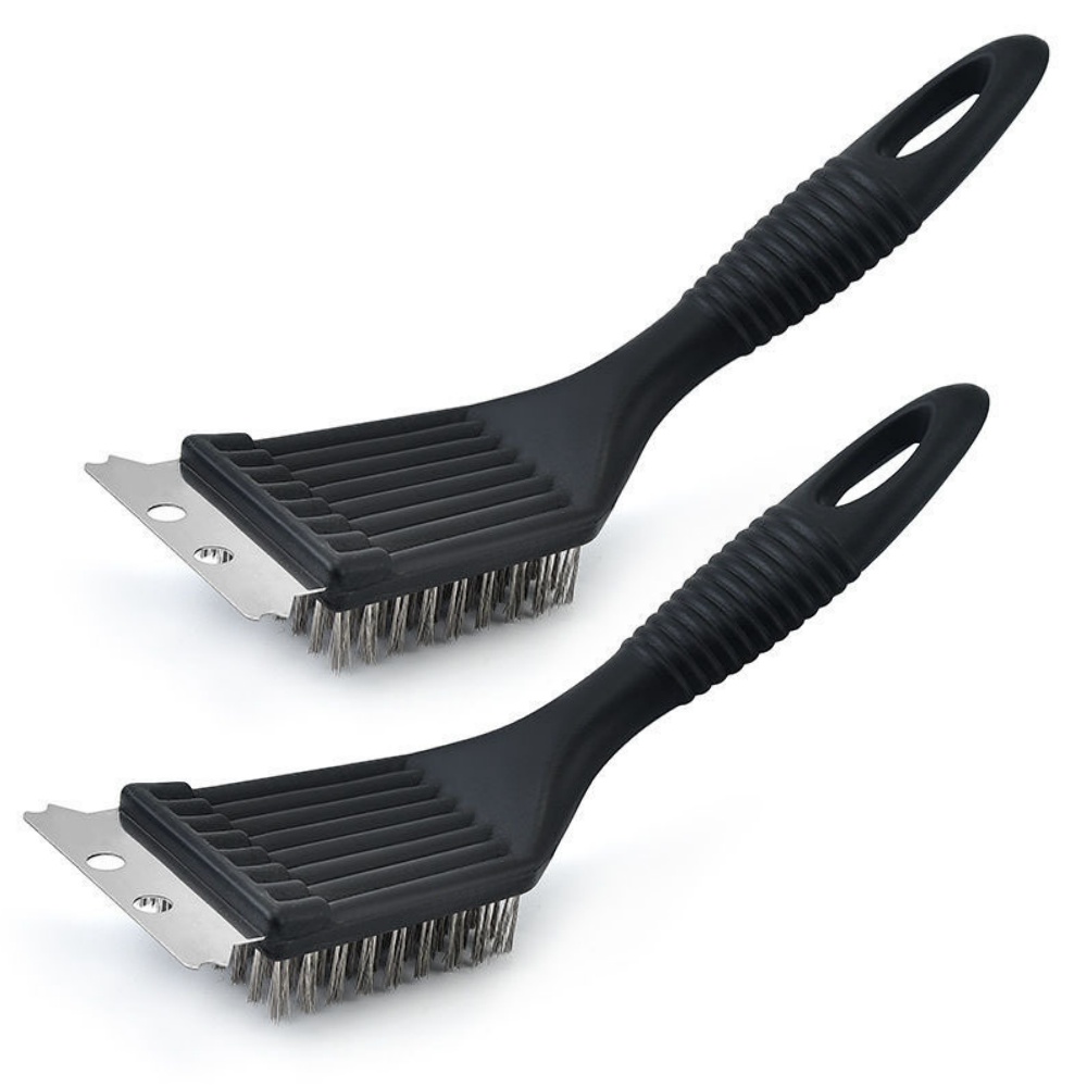 Stainless Steel Wire Cleaning Brush Multifunctional Outdoor Home Barbecue Stove Cleaning Brush 2-in-1 Grill Rack Cleaning Tools: Blue