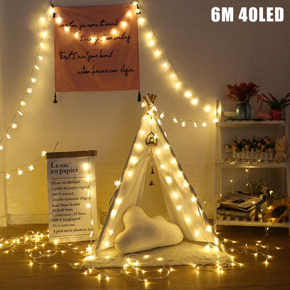 Guirnalda de luces LED con forma de copo de nieve, guirnaldas brillantes, lámpara alimentada por batería para Navidad, Decoración Para Boda o , punto de luz de hadas: Pink