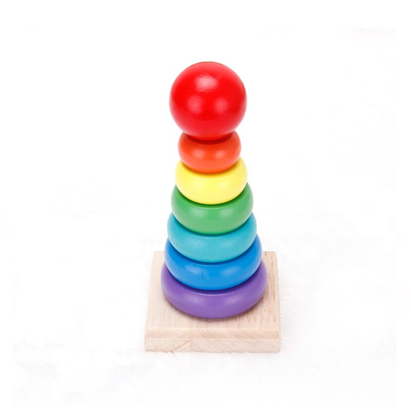 Infants Children Wooden Seven-Color Toys Towel Rainbow Tower Jenga Ring Science Educational Toy: Default Title