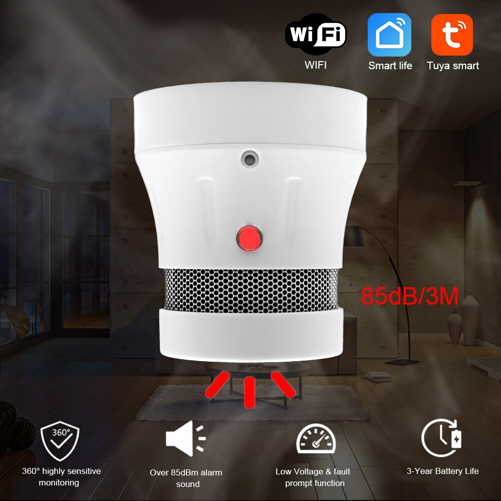 Tuya-alarma de humo WiFi para el hogar, Detector de humo con Sensor de protección contra incendios, sistema de seguridad para el hogar, no incluye batería