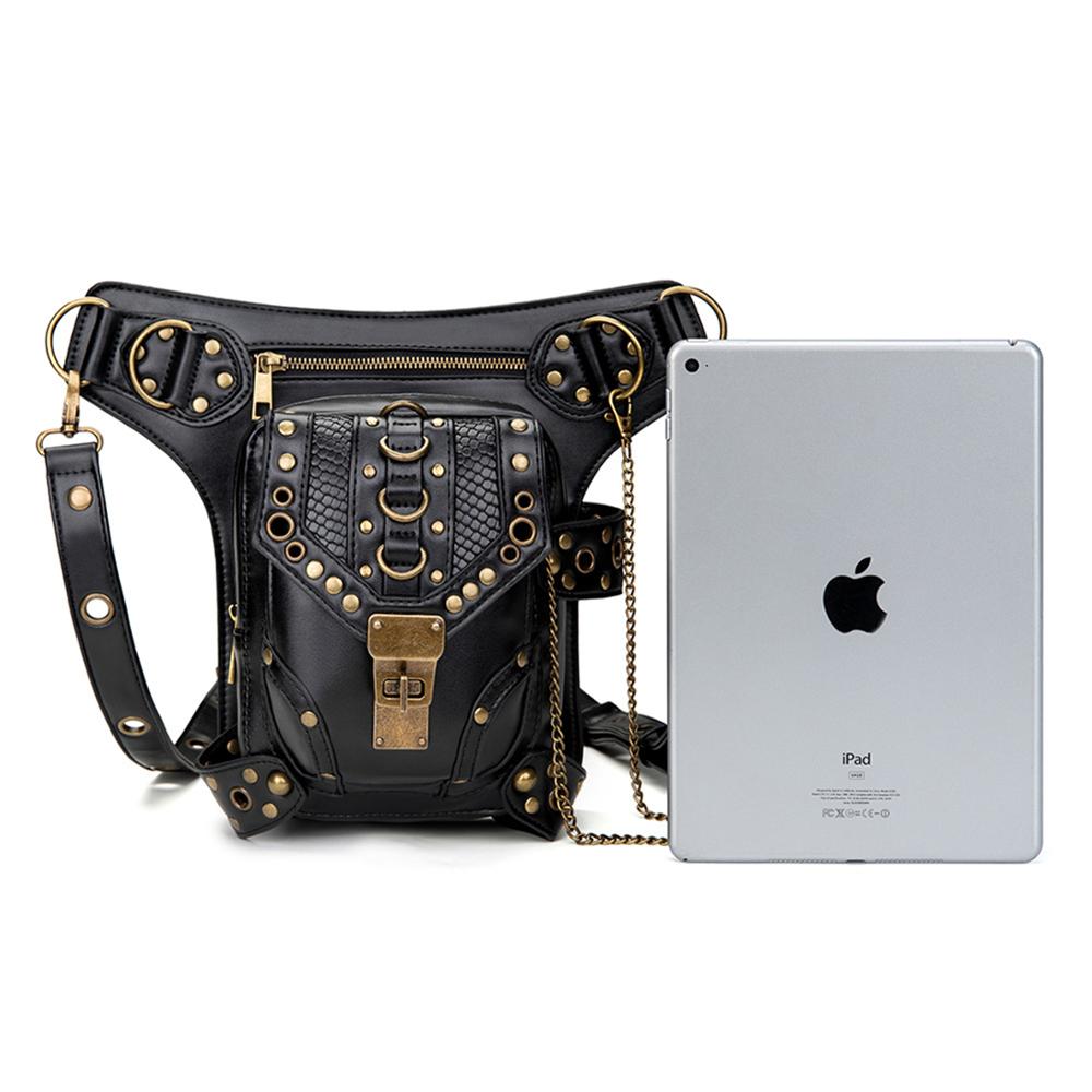 Steampunk cuero mujer cintura bolsa Retro Rock bolsa de pierna para motocicleta bandolera bolsos cráneo bolsa con remache Punk Norbinus