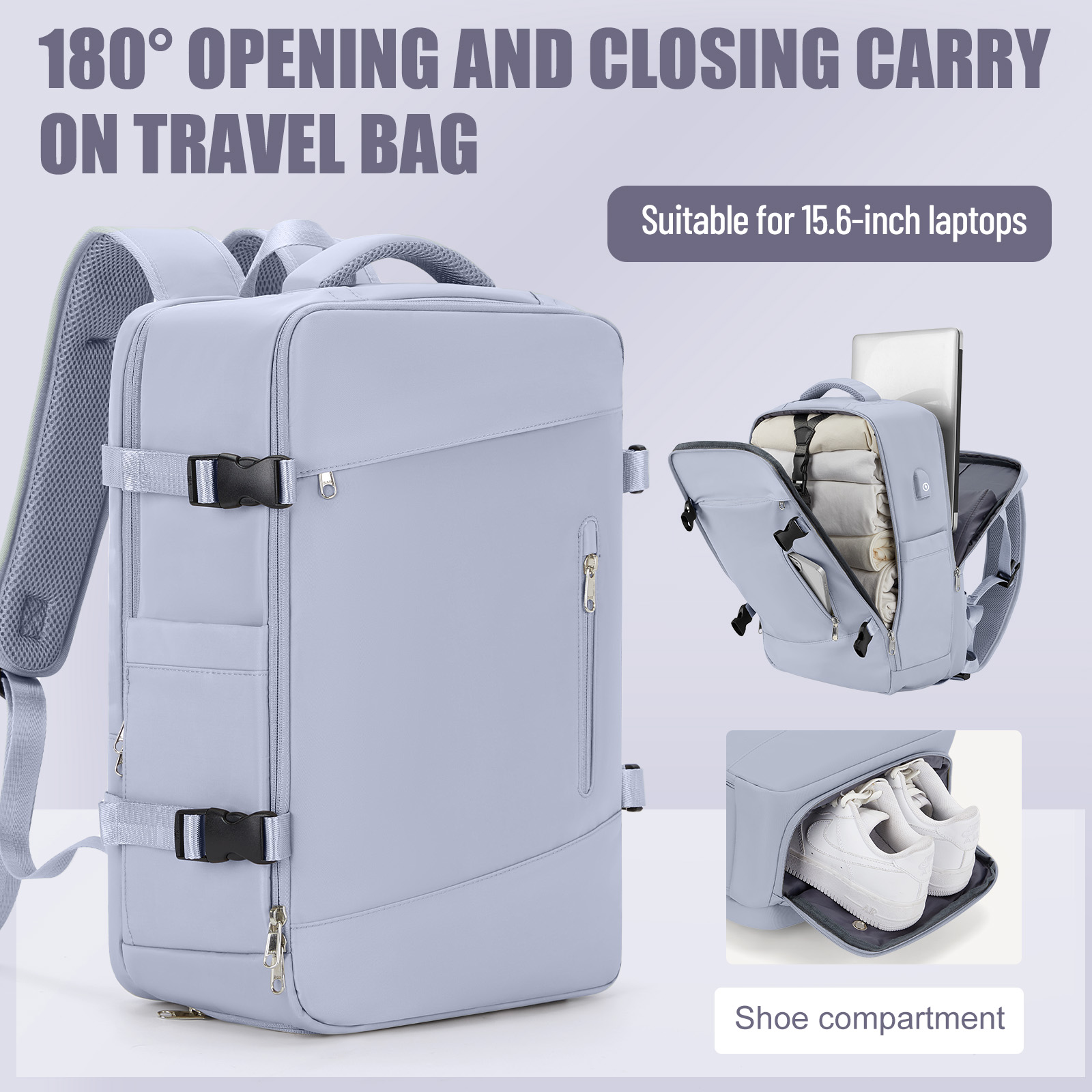 Beste Handbagage Rugzak Vlucht Goedgekeurd, Reis Rugzak Cabine Vliegtuig 40X30X15, Grote Reis Rugzak Voor Vrouwen Mannen: Lavendel