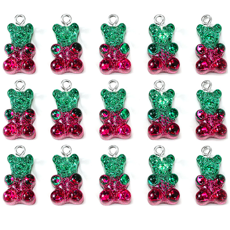 10 st hartsbjörnberlocker med platta baksida gummibjörnar och glittercabochoner för halsband, hänge, örhängen, gör-det-själv-tillverkning: Ljusgul färg