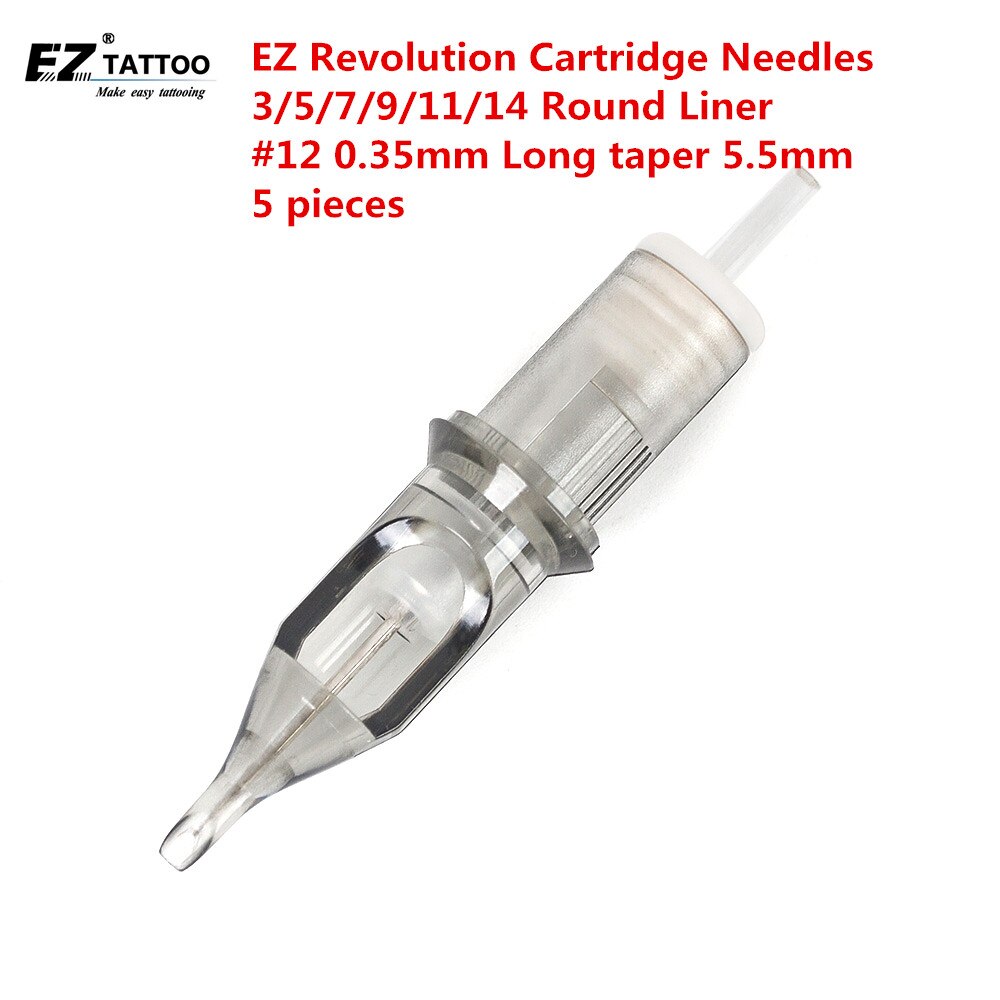 Ez revolution patron tatueringsnålar rund liner  #10 0.30mm #12 0.35mm lång avsmalning för patronmaskin och grepp 5 st/lot